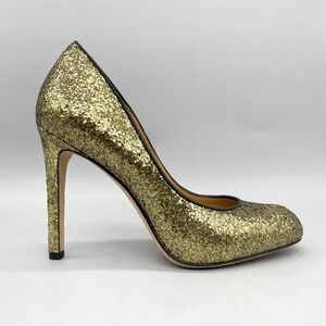 Marc Jacobs Womens 37.5 7.5 Glitter Pumps Shoes Gold Stiletto Heels Glam Sparkle